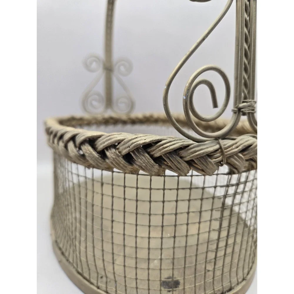 Vintage Gold Toned Oval Mesh Metal Basket Woven Wicker Rim B#33